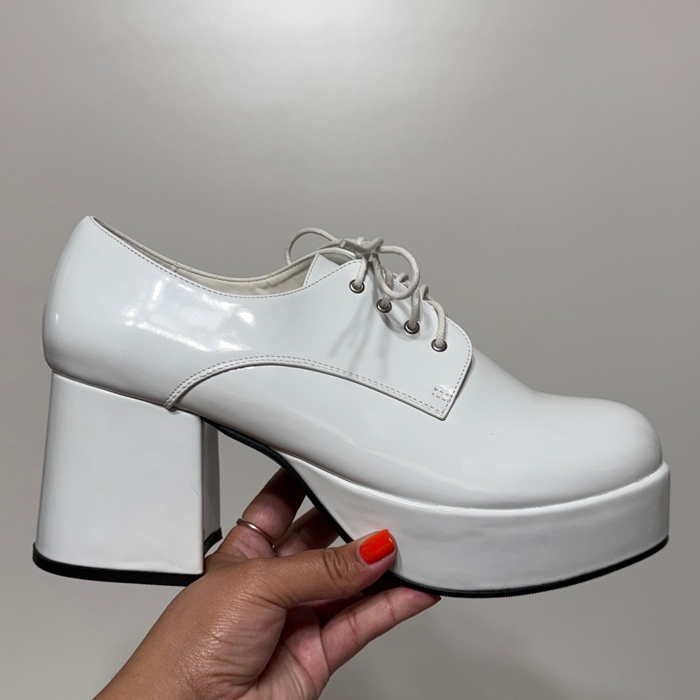 Ellie 1031 Disco Saturday Night Platform Pimp Heels in Glossy White